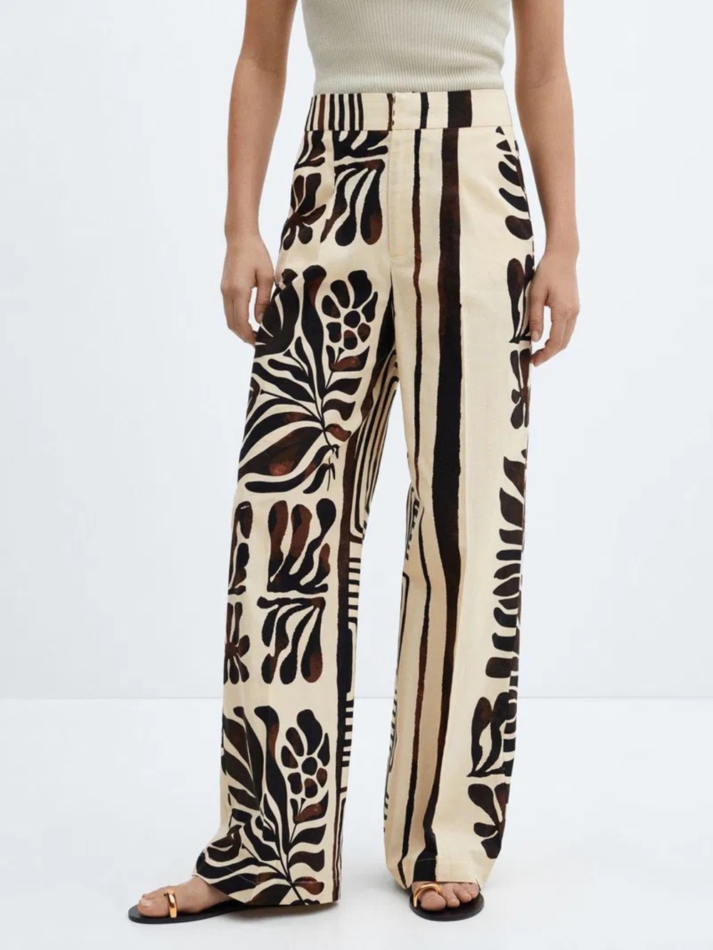 Mango - Karina Cotton Blend Straight Trousers